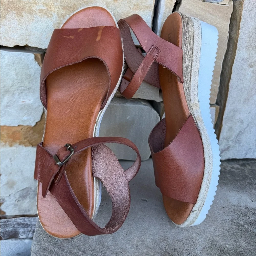 Bertuchi Women's Brown Leather Espadrille Wedge Sandals Ankle Strap Sz-40(9.5) P